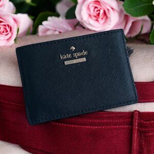 KATE SPADE Black Saffiano Slim Leather Logo Credit Card Wallet